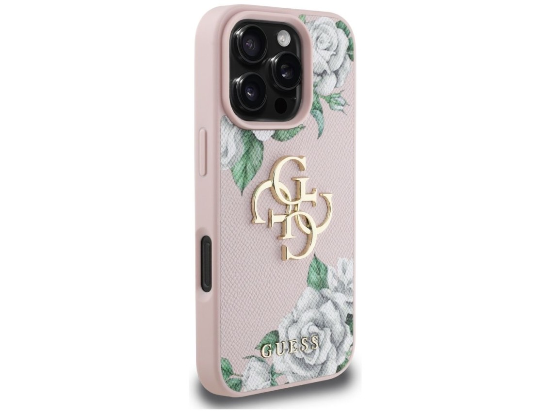 Guess Grained Roses Big 4G logo iPhone 16 Pro case - pink