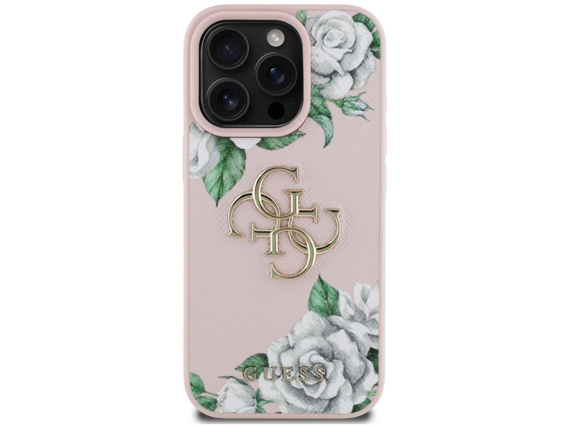 Guess Grained Roses Big 4G logo iPhone 16 Pro case - pink