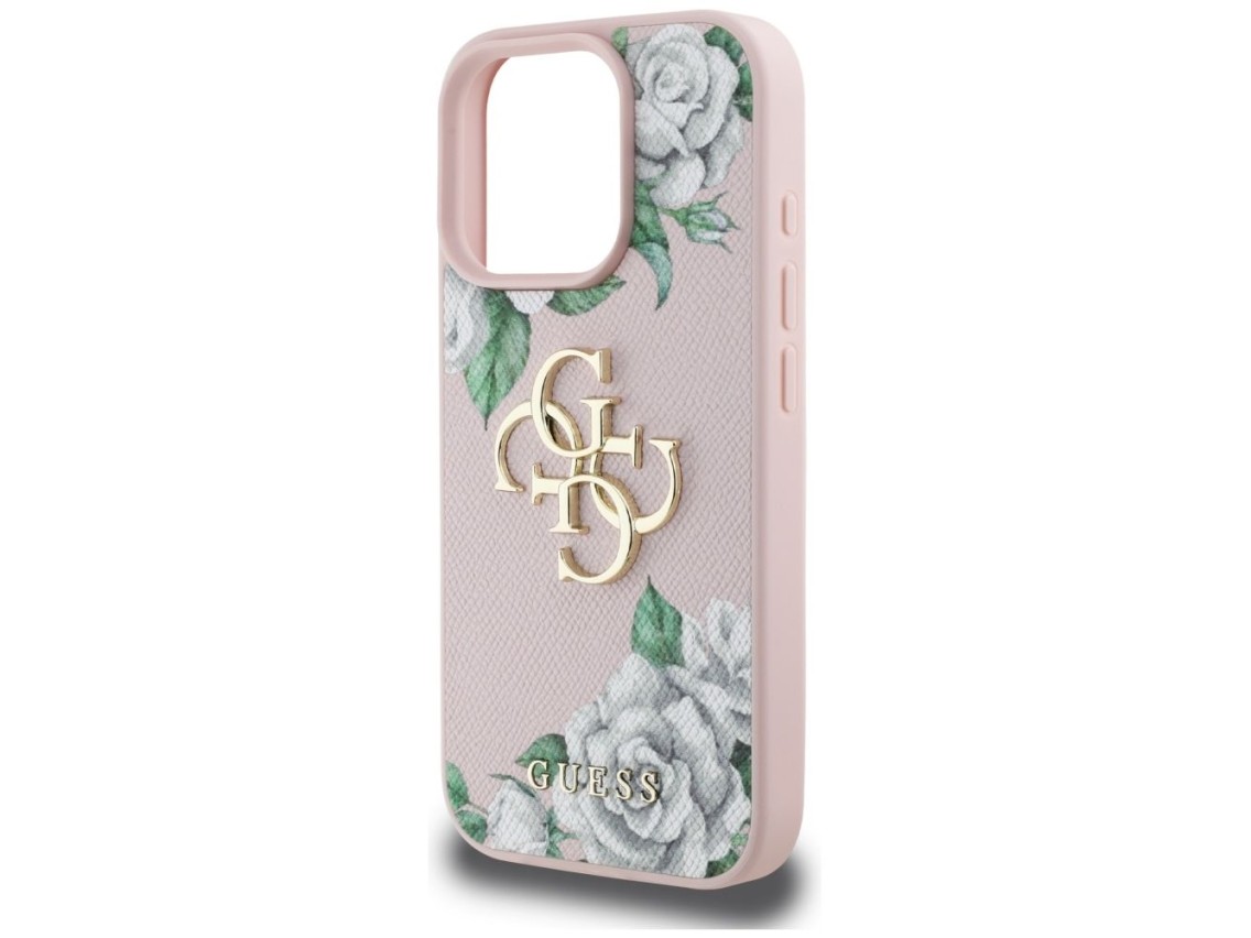 Guess Grained Roses Big 4G logo iPhone 16 Pro case - pink