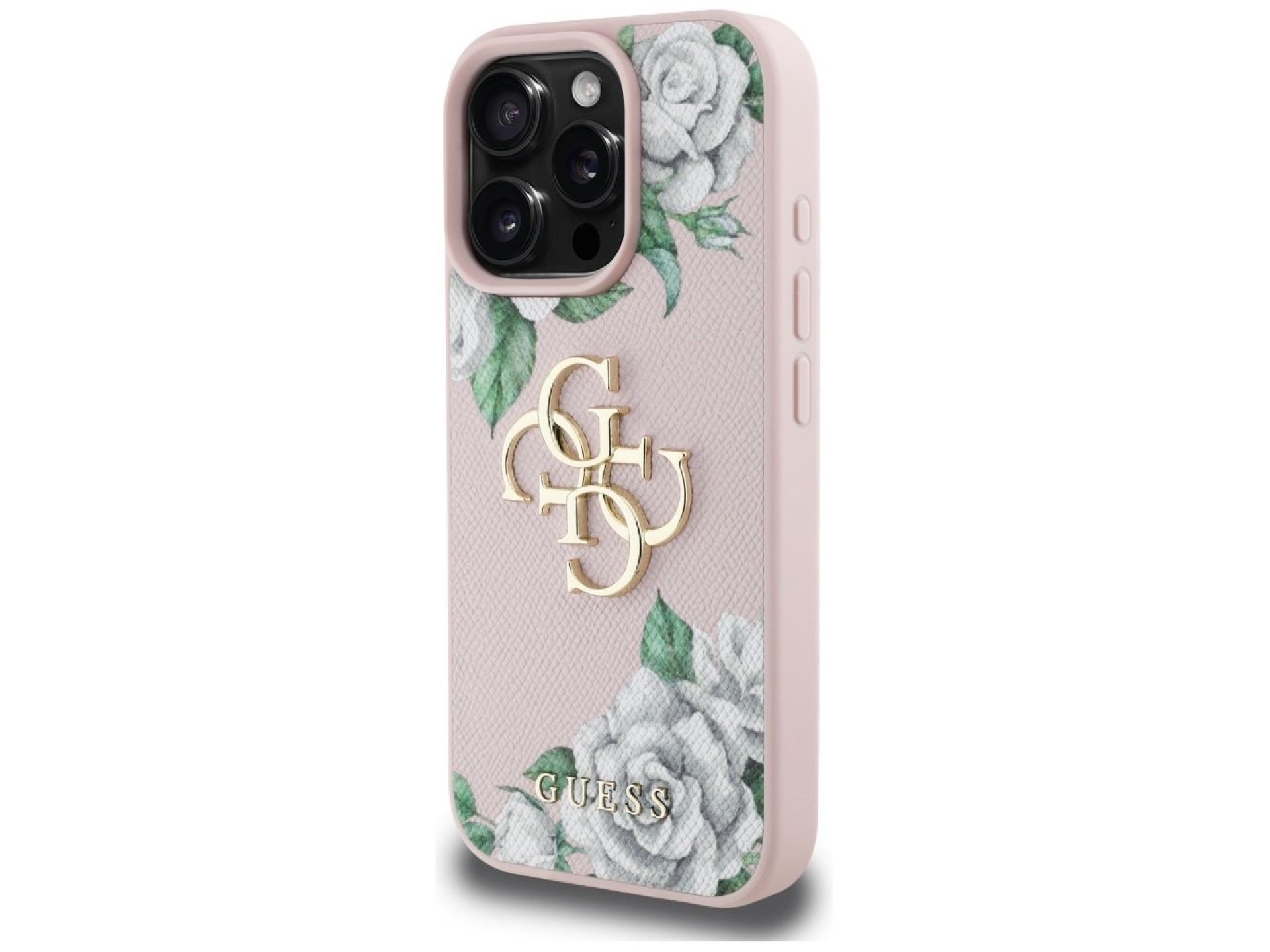 Guess Grained Roses Big 4G logo iPhone 16 Pro case - pink
