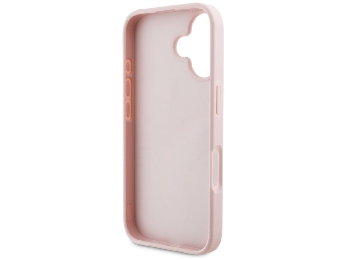 Capa para iPhone 16 Guess Grained Roses com logo 4G grande - rosa