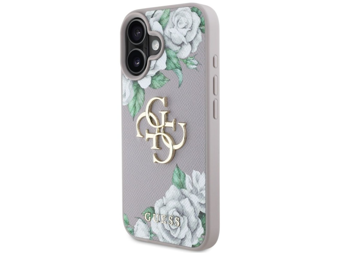 Guess Grained Roses Big 4G Logo iPhone 16 Case - Purple