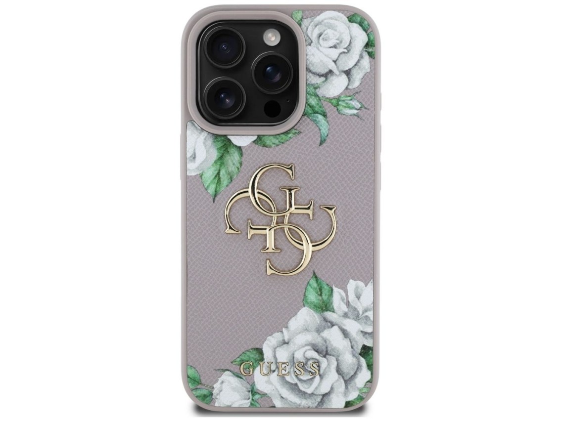 Guess Grained Roses Big 4G Logo iPhone 16 Pro Case - Purple