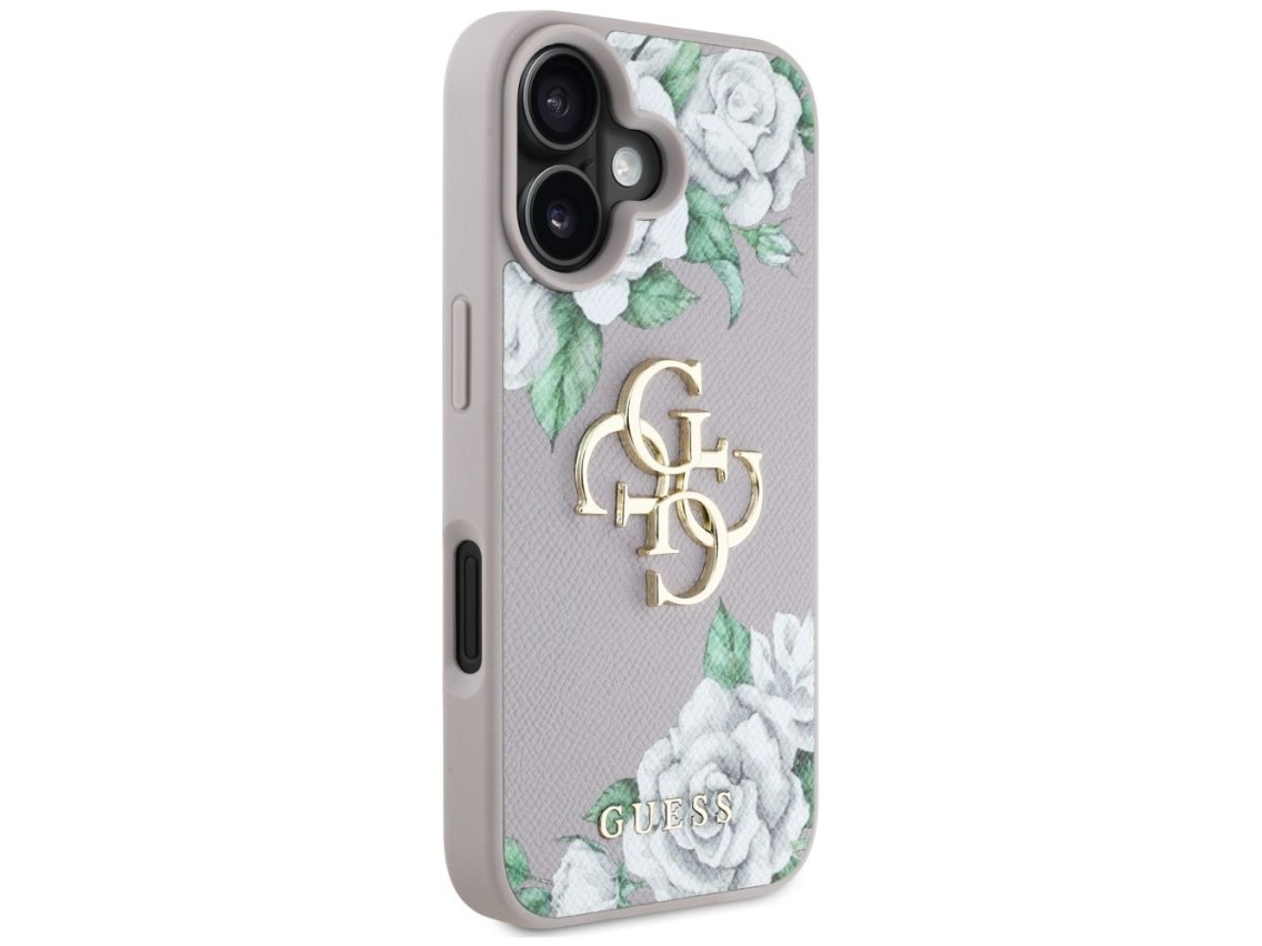 Guess Grained Roses Big 4G Logo iPhone 16 Case - Purple
