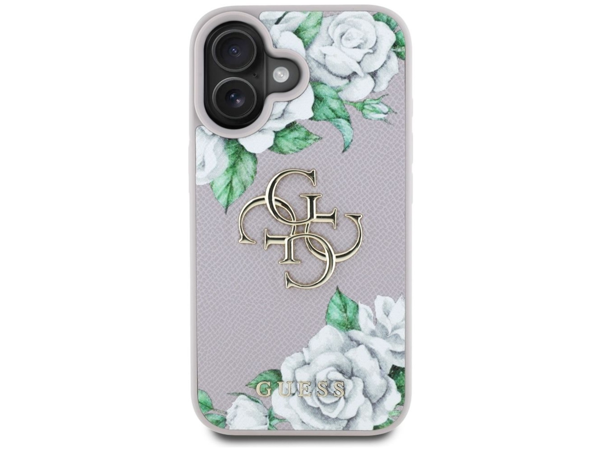 Guess Grained Roses Big 4G Logo iPhone 16 Case - Purple