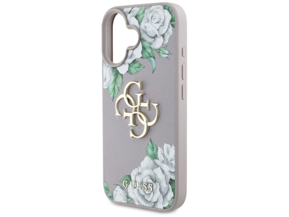 Guess Grained Roses Big 4G Logo iPhone 16 Case - Purple