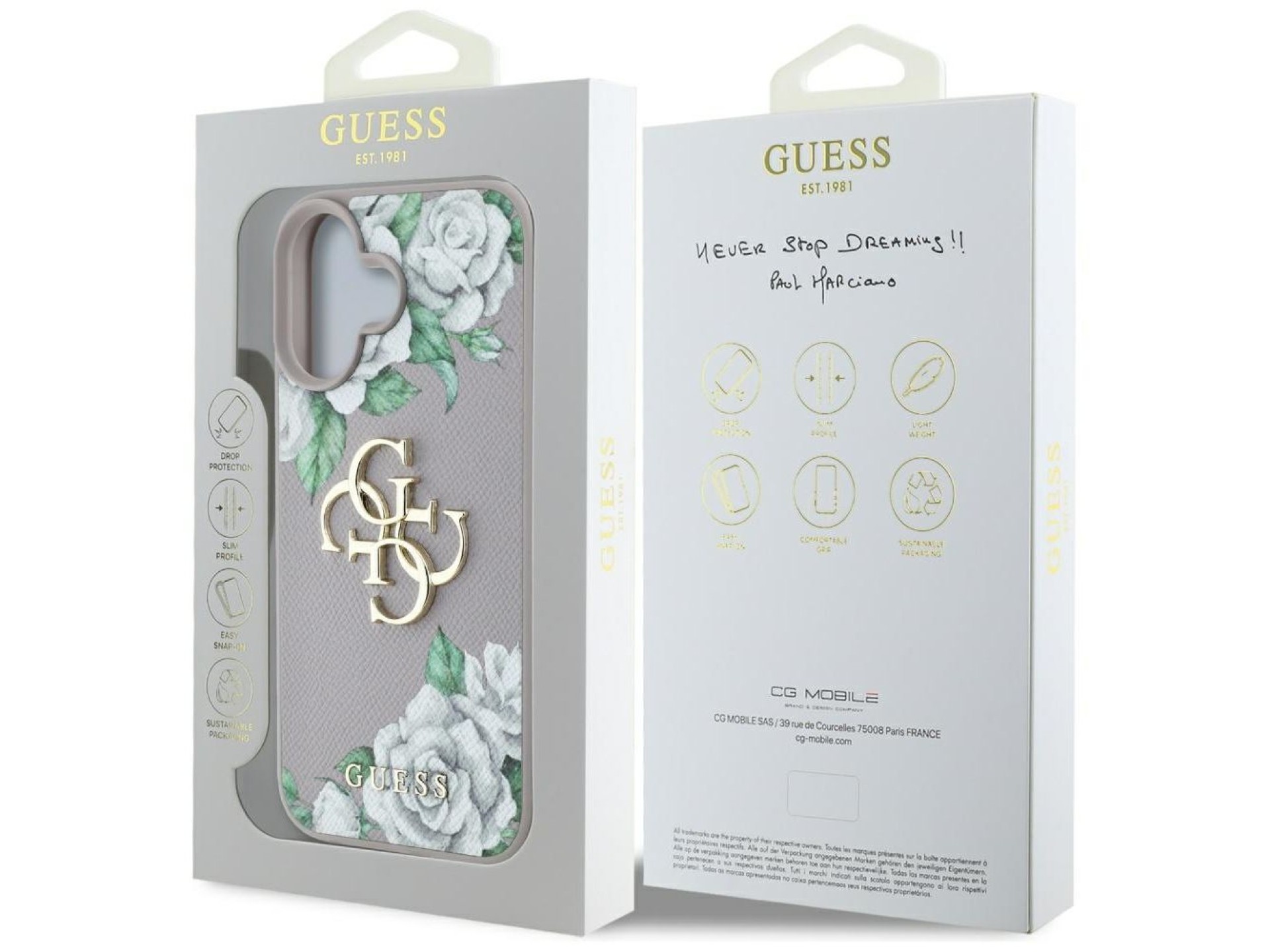 Guess Grained Roses Big 4G Logo iPhone 16 Case - Purple