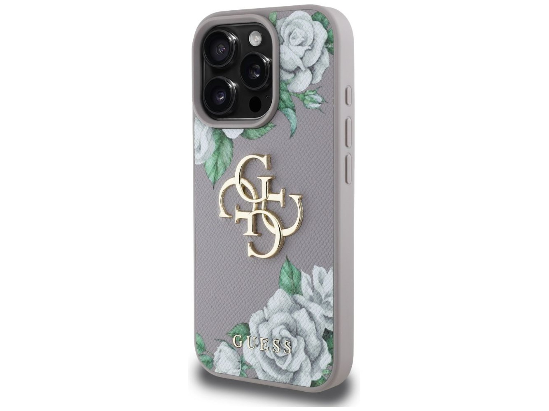 Guess Grained Roses Big 4G Logo iPhone 16 Pro Case - Purple