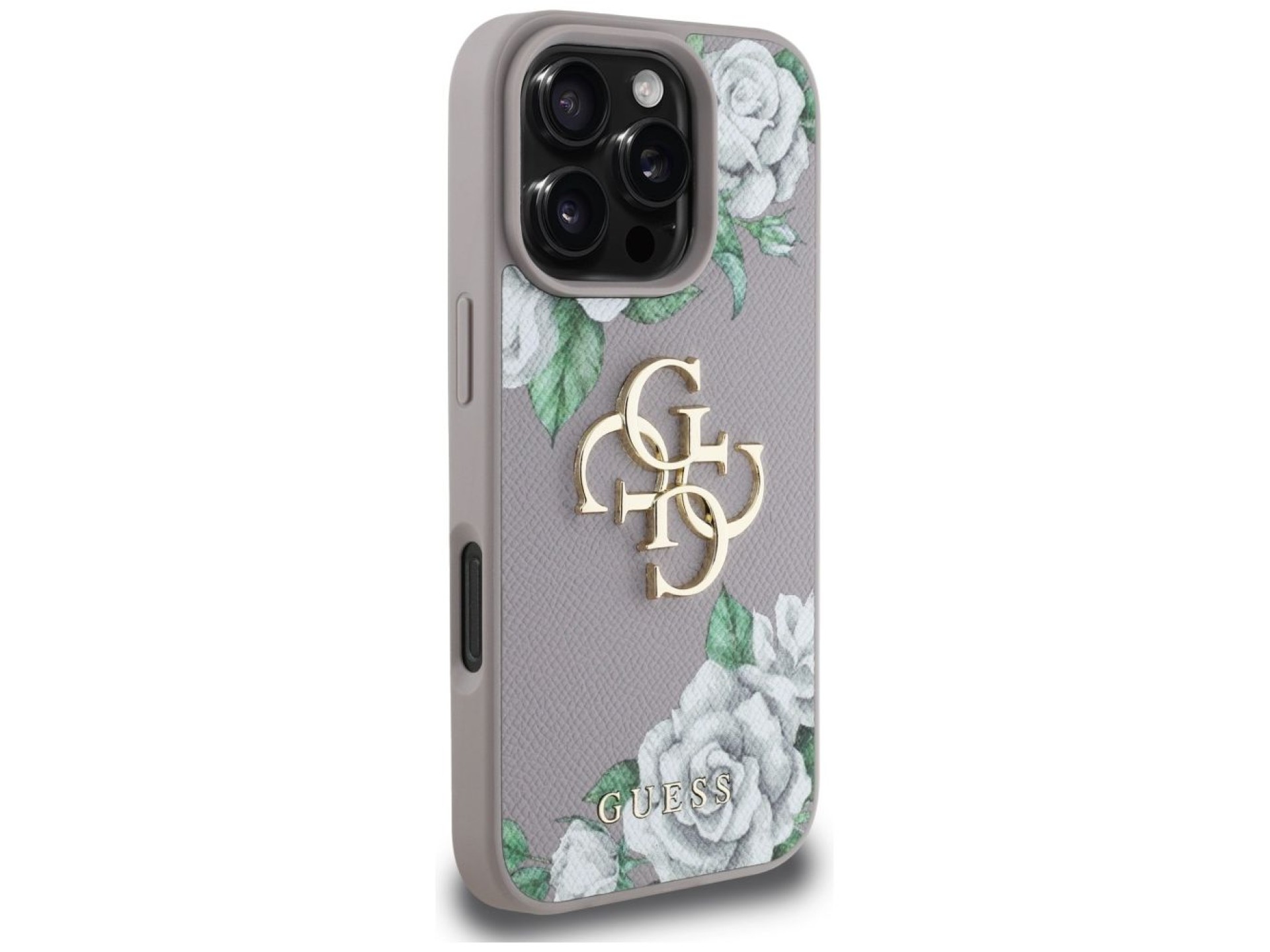 Guess Grained Roses Big 4G Logo iPhone 16 Pro Case - Purple