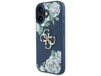 Guess Grained Roses Big 4G logo case for iPhone 16 - blue Guess Grained Roses Big 4G logo case for iPhone 16 - blue