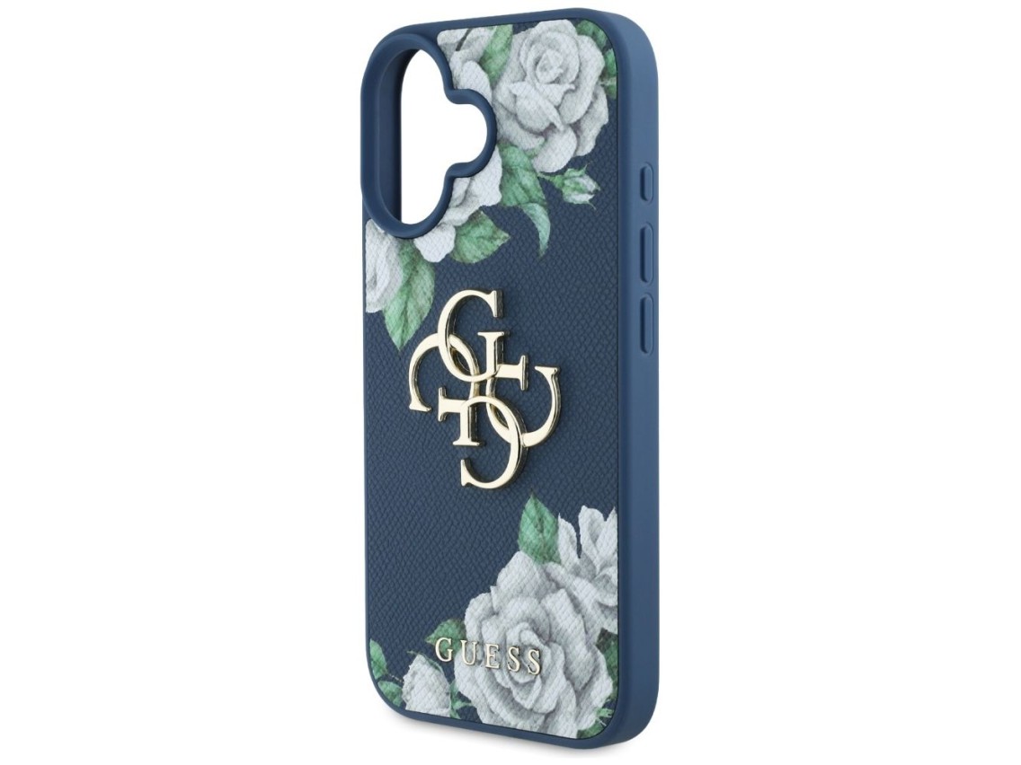 Guess Grained Roses Big 4G logo case for iPhone 16 - blue