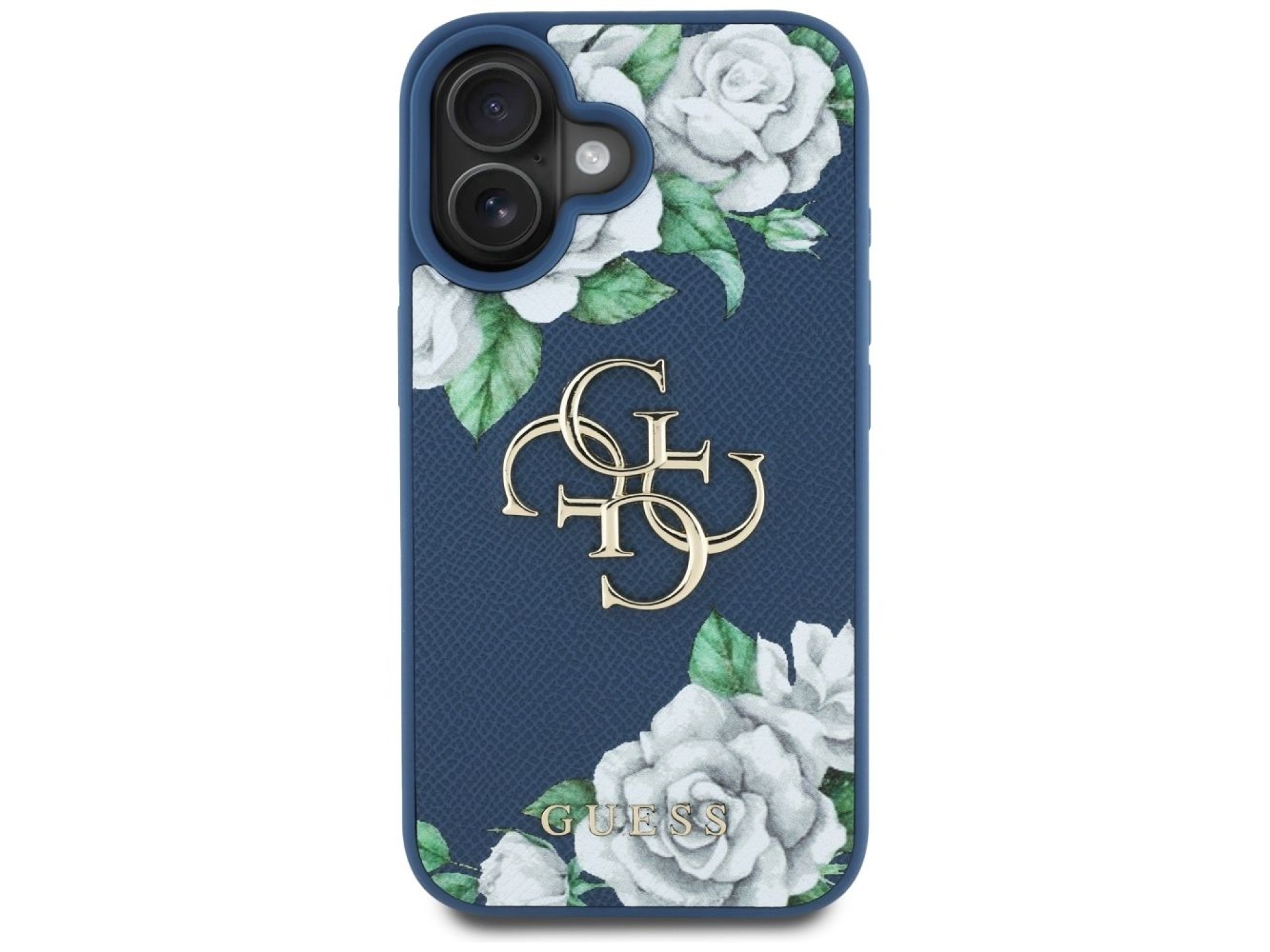 Guess Grained Roses Big 4G logo case for iPhone 16 - blue