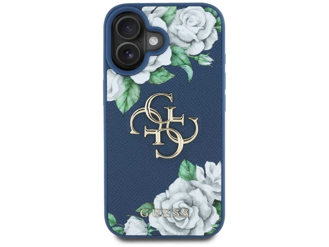Guess Grained Roses Big 4G logo case for iPhone 16 - blue