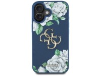 Guess Grained Roses Big 4G logo case for iPhone 16 - blue Guess Grained Roses Big 4G logo case for iPhone 16 - blue