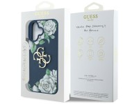 Guess Grained Roses Big 4G logo case for iPhone 16 - blue Guess Grained Roses Big 4G logo case for iPhone 16 - blue