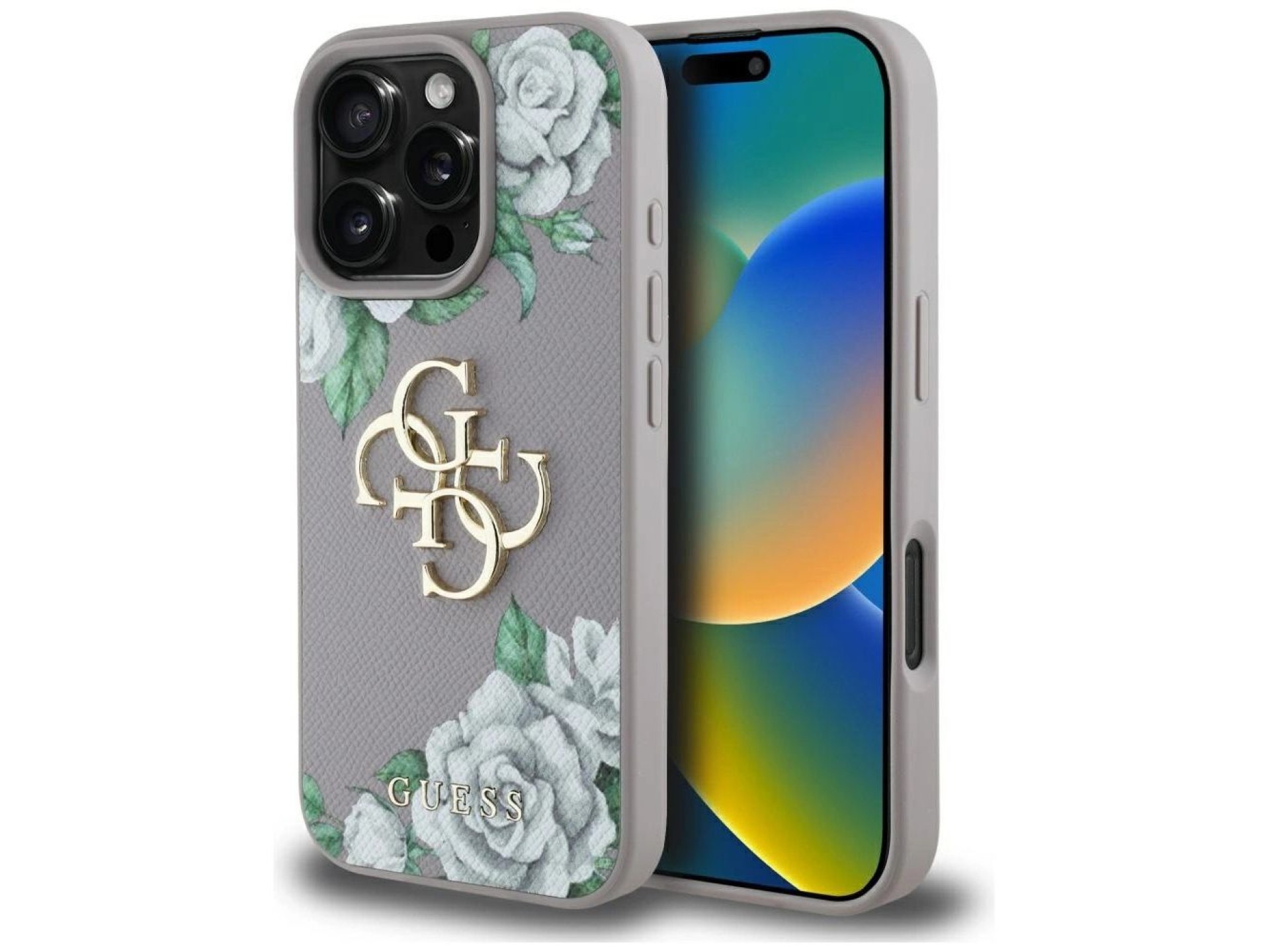 Guess Grained Roses Big 4G Logo iPhone 16 Pro Max Case - Purple