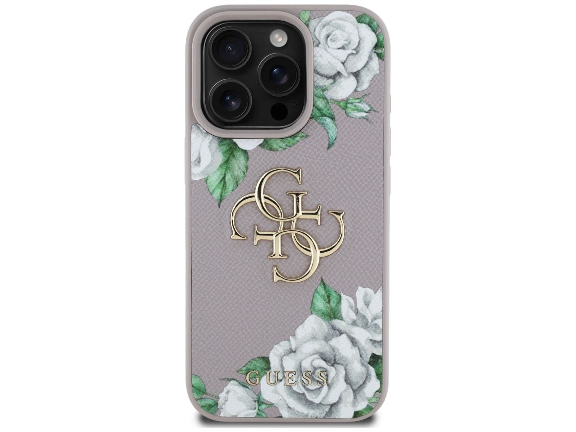Guess Grained Roses Big 4G Logo iPhone 16 Pro Max Case - Purple