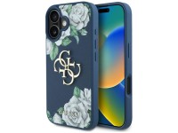 Guess Grained Roses Big 4G logo case for iPhone 16 - blue Guess Grained Roses Big 4G logo case for iPhone 16 - blue