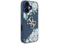 Guess Grained Roses Big 4G logo case for iPhone 16 - blue Guess Grained Roses Big 4G logo case for iPhone 16 - blue