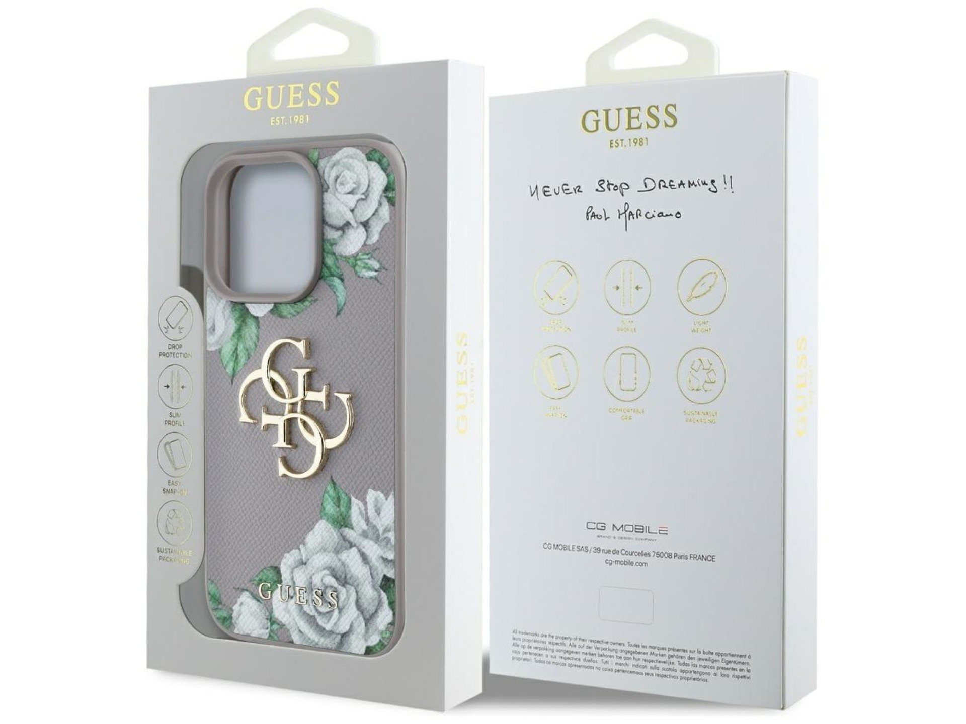 Guess Grained Roses Big 4G Logo iPhone 16 Pro Max Case - Purple