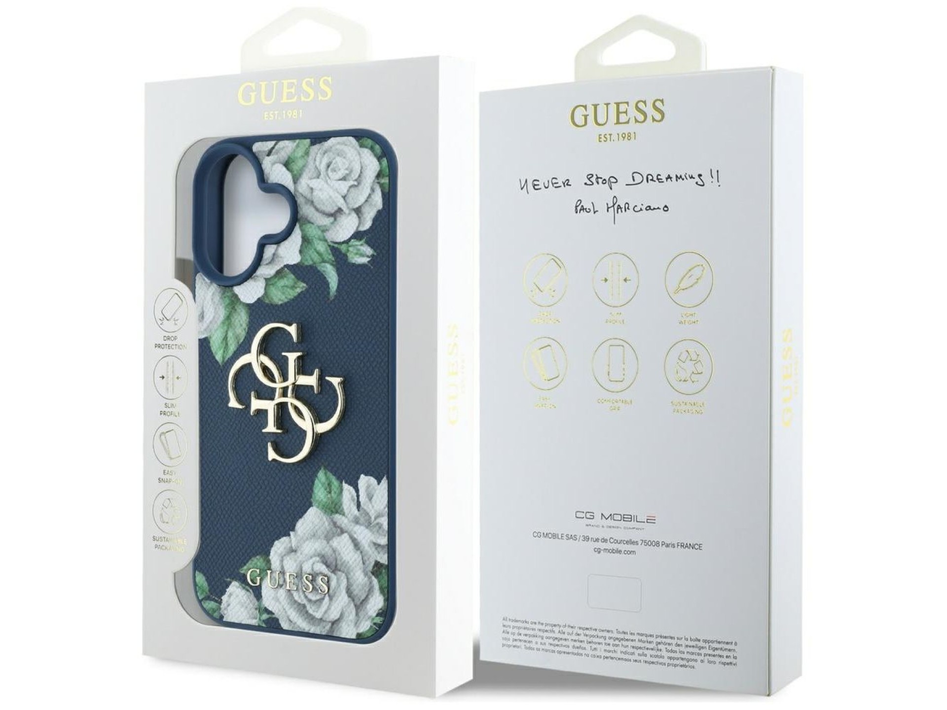 Guess Grained Roses Big 4G logo case for iPhone 16 - blue