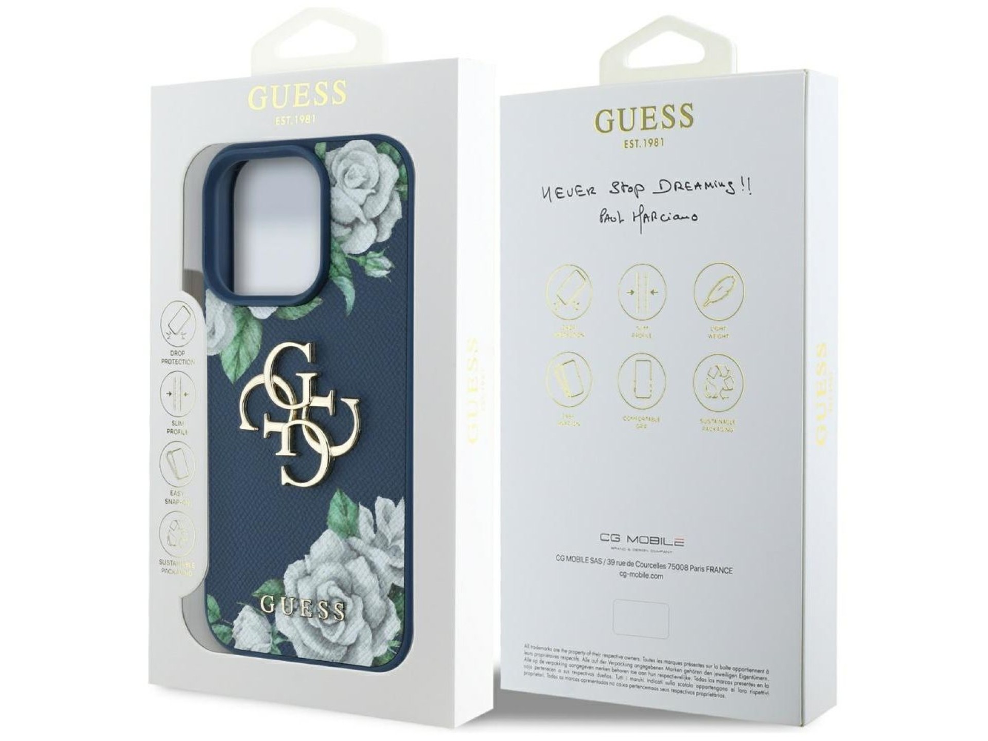Guess Grained Roses Big 4G logo case for iPhone 16 Pro Max - blue