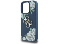 Capa Guess Grained Roses com logo Big 4G para iPhone 16 Pro - azul Capa Guess Grained Roses com logo Big 4G para iPhone 16 Pro - azul