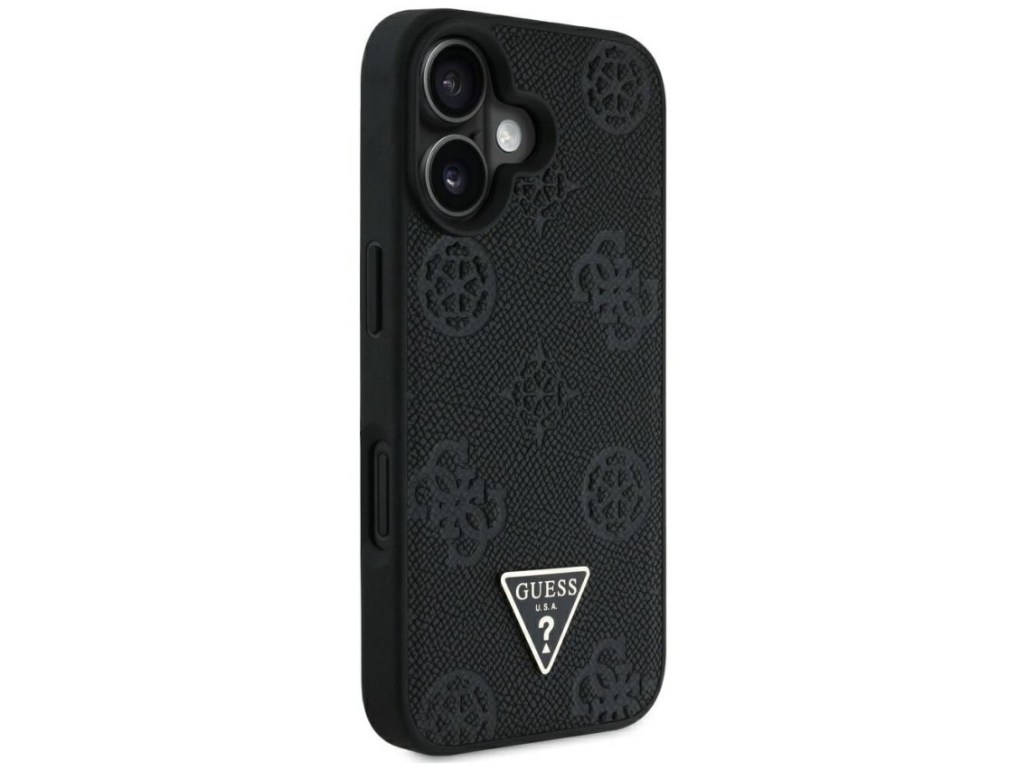 Guess Grained Hot Stamp Peony Triangle Logo MagSafe Case for iPhone 16 - Black