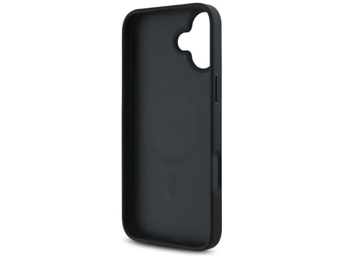 Guess Grained Hot Stamp Peony Triangle Logo MagSafe Case for iPhone 16 - Black