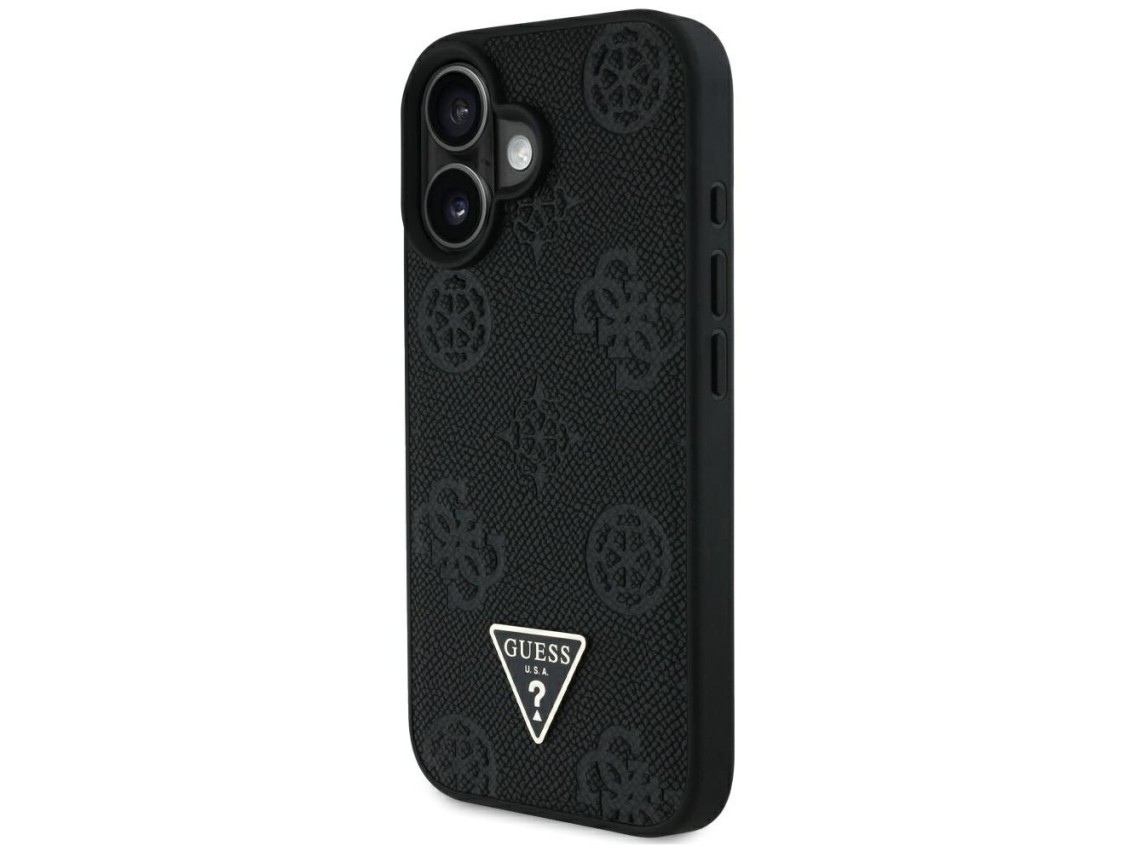 Guess Grained Hot Stamp Peony Triangle Logo MagSafe Case for iPhone 16 - Black