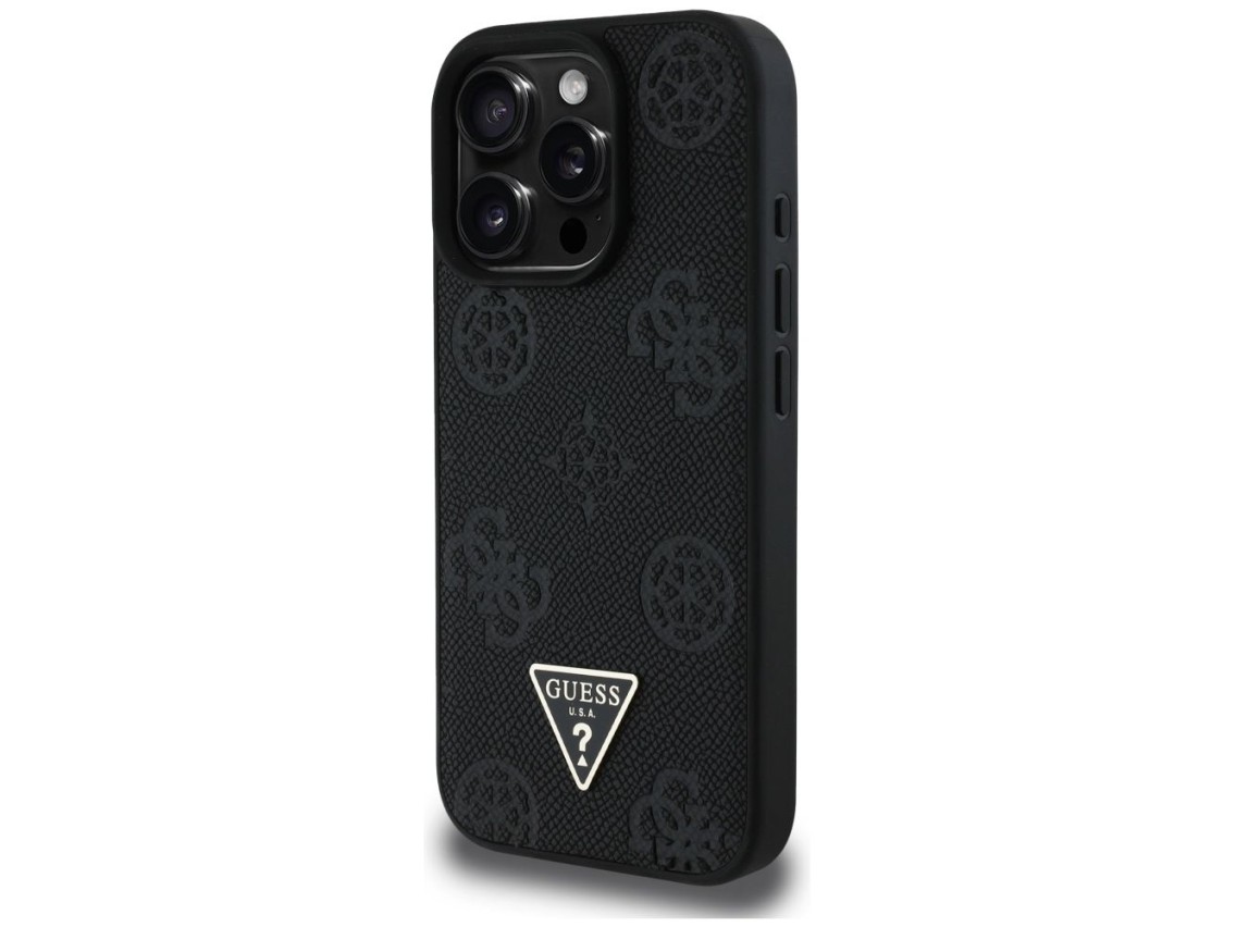 Guess Grained Hot Stamp Peony Triangle Logo MagSafe Case for iPhone 16 Pro - Black