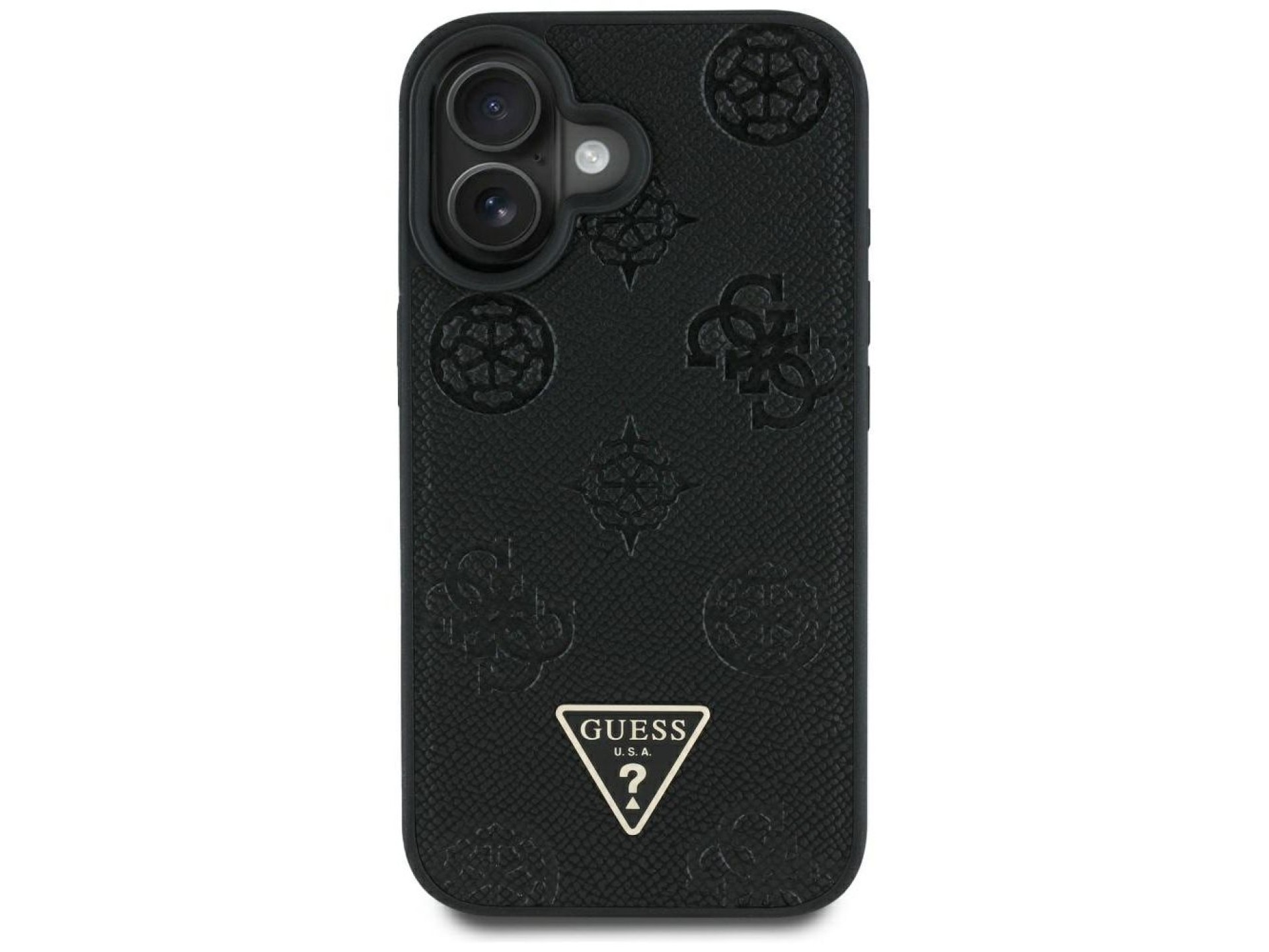 Guess Grained Hot Stamp Peony Triangle Logo MagSafe Case for iPhone 16 - Black