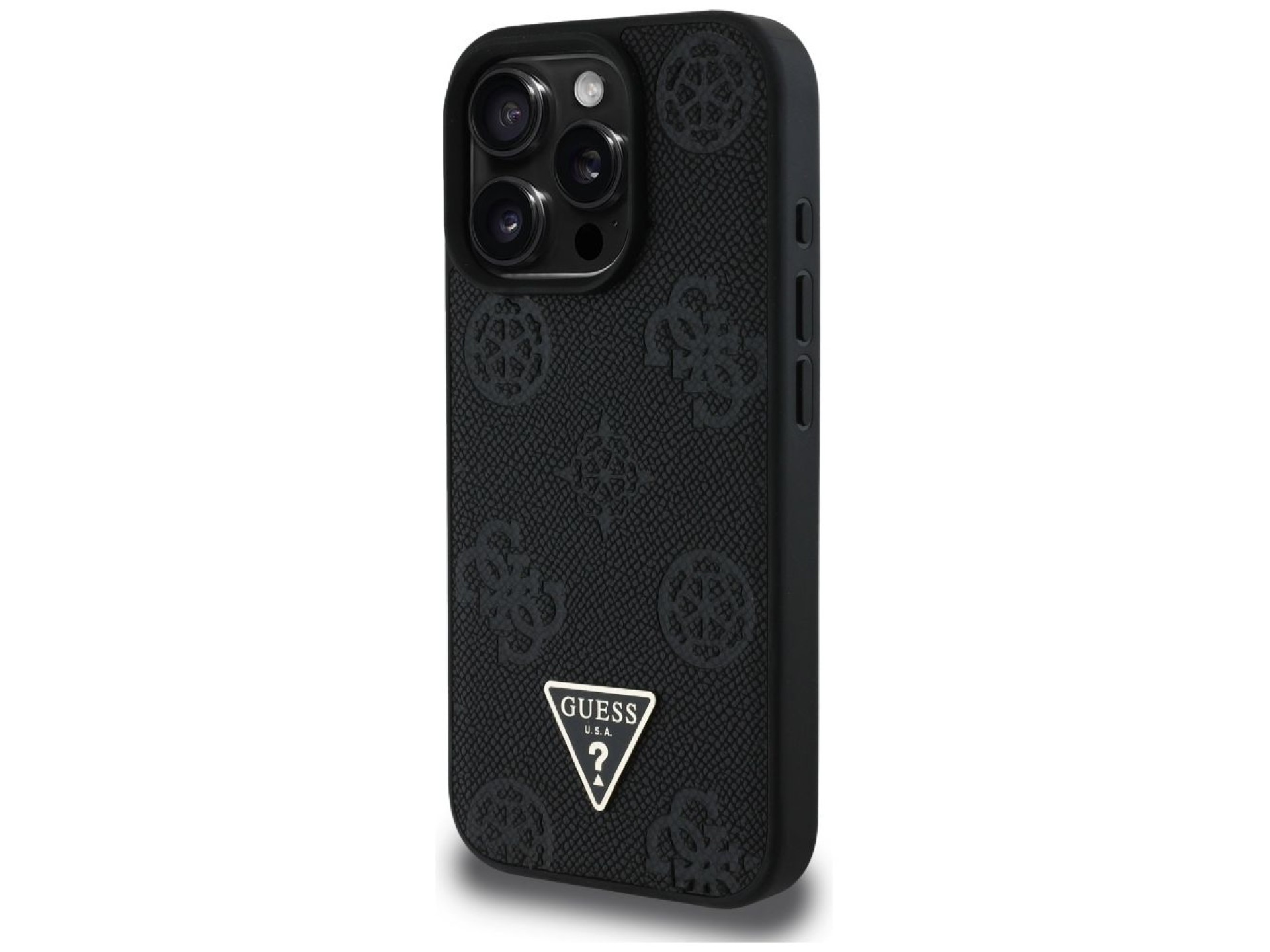 Guess Grained Hot Stamp Peony Triangle Logo MagSafe Case for iPhone 16 Pro - Black