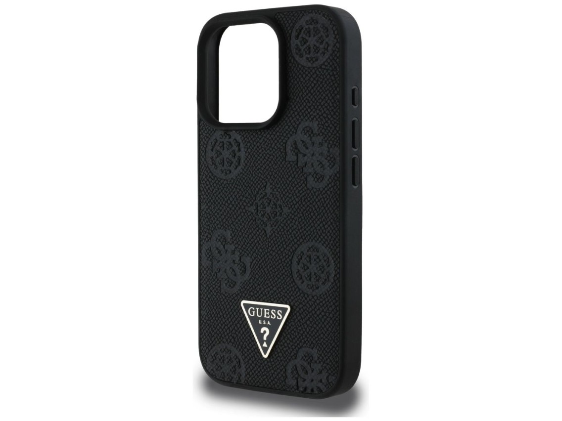 Guess Grained Hot Stamp Peony Triangle Logo MagSafe Case for iPhone 16 Pro - Black