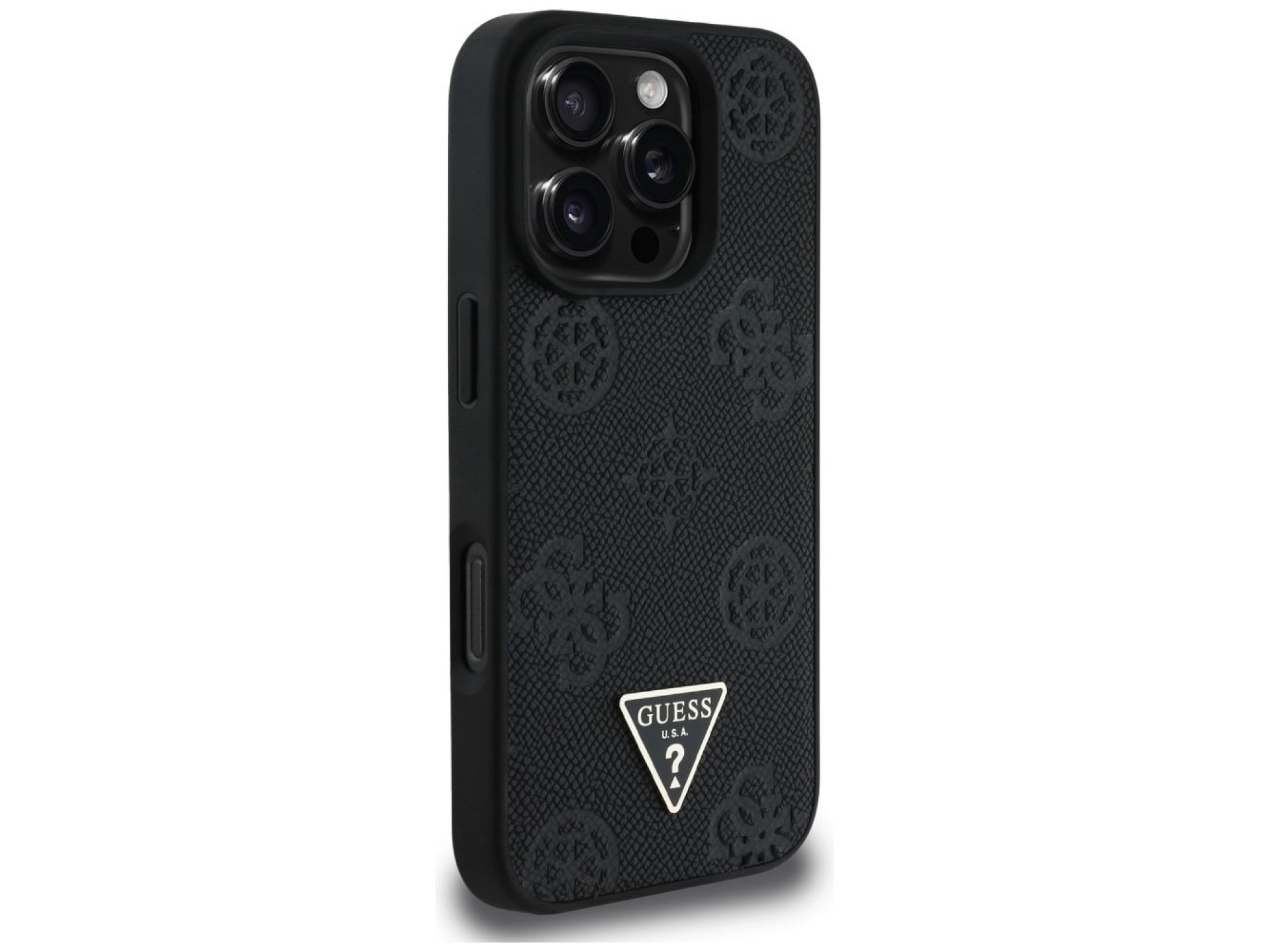Guess Grained Hot Stamp Peony Triangle Logo MagSafe Case for iPhone 16 Pro - Black
