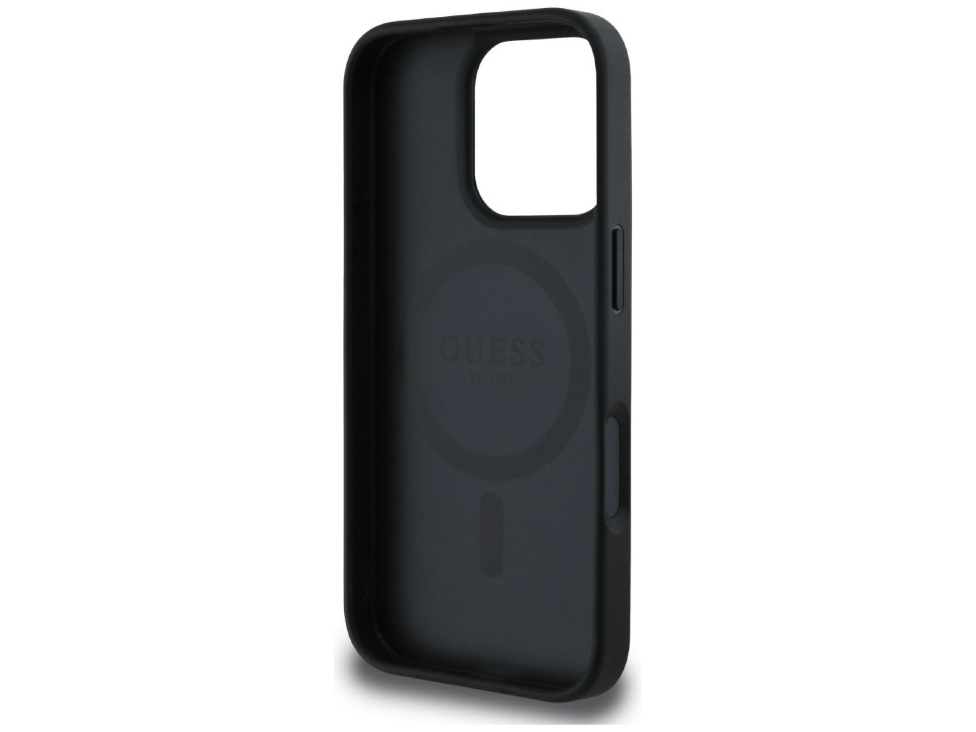 Guess Grained Hot Stamp Peony Triangle Logo MagSafe Case for iPhone 16 Pro - Black