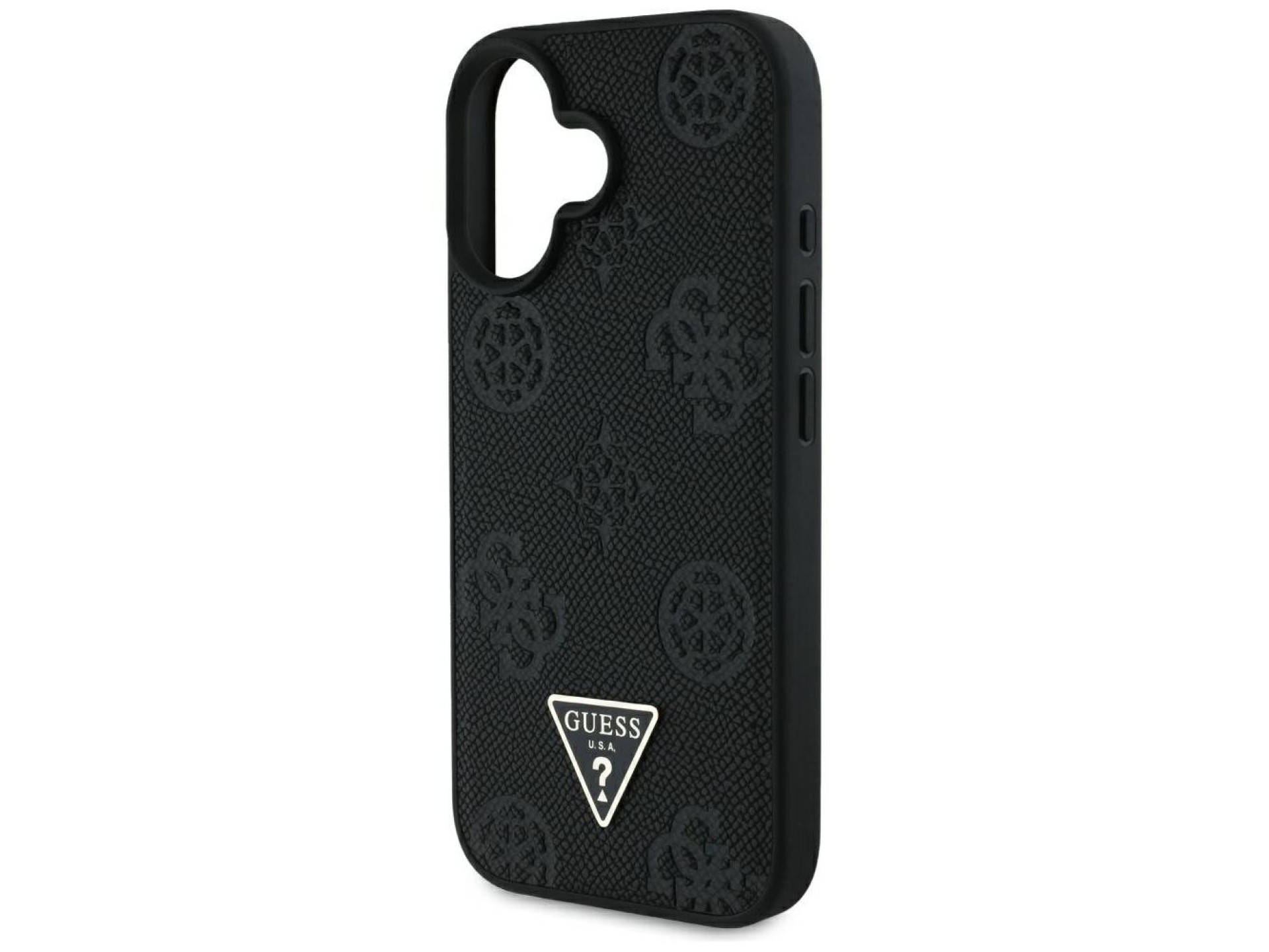 Guess Grained Hot Stamp Peony Triangle Logo MagSafe Case for iPhone 16 - Black