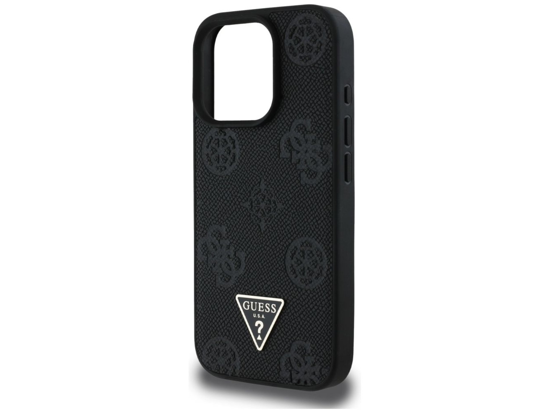 Guess Grained Hot Stamp Peony Triangle Logo MagSafe Case for iPhone 16 Pro - Black