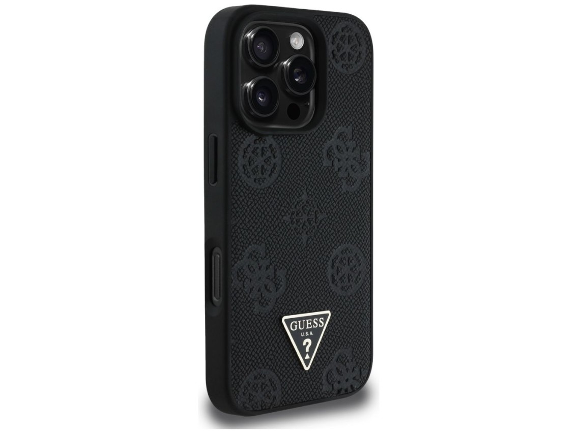 Guess Grained Hot Stamp Peony Triangle Logo MagSafe Case for iPhone 16 Pro - Black