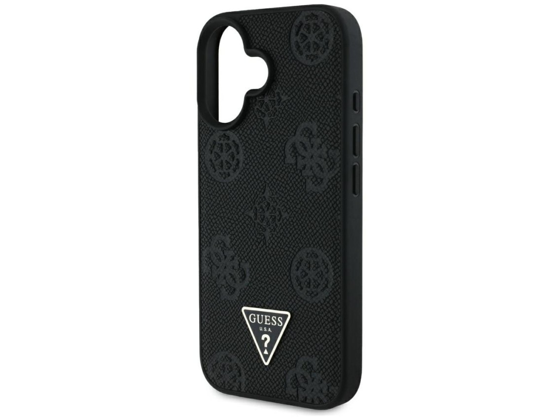 Guess Grained Hot Stamp Peony Triangle Logo MagSafe Case for iPhone 16 - Black
