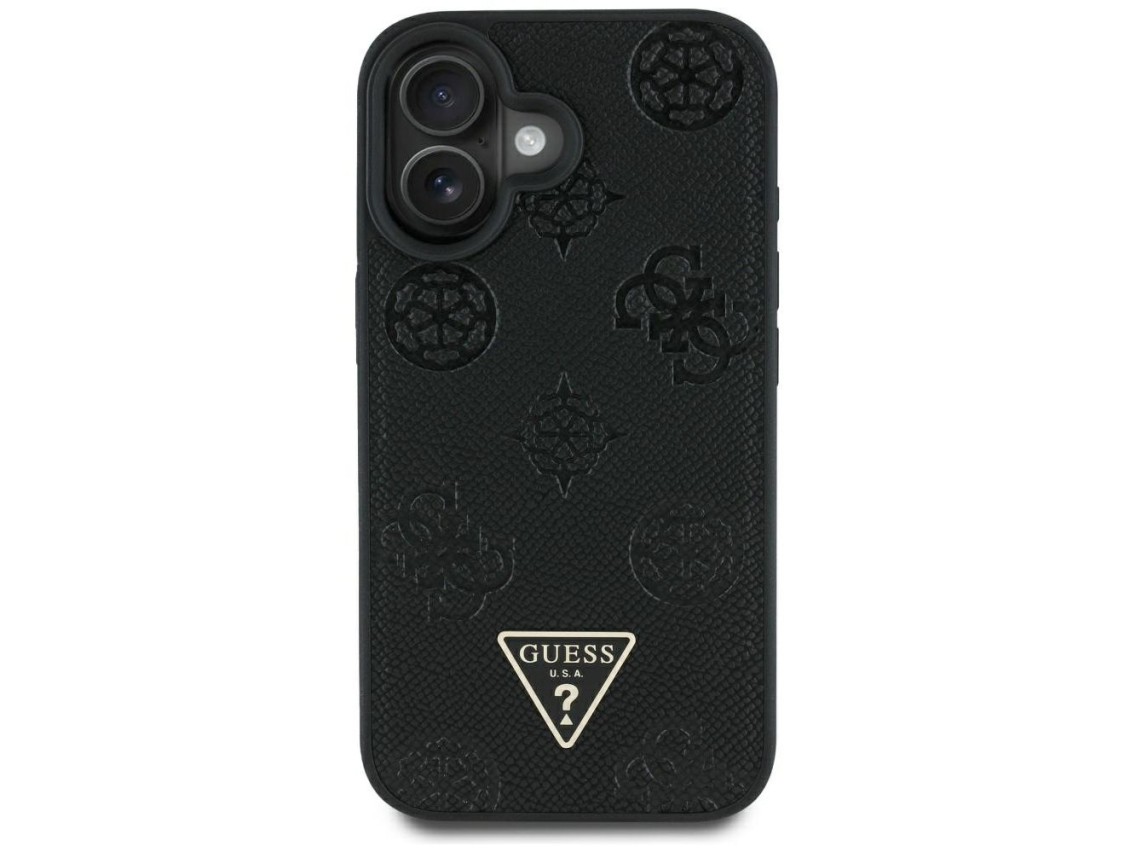 Guess Grained Hot Stamp Peony Triangle Logo MagSafe Case for iPhone 16 - Black