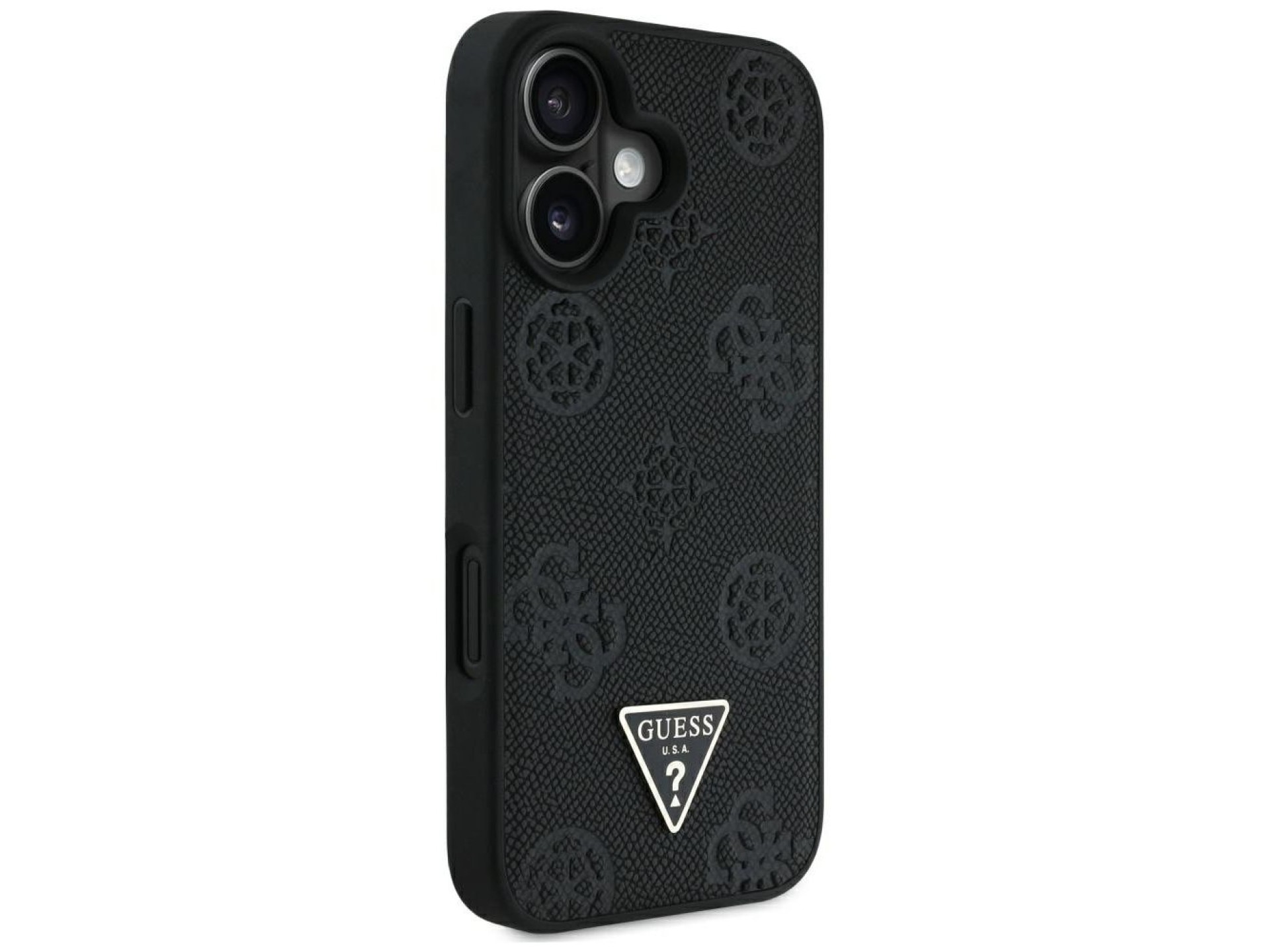 Guess Grained Hot Stamp Peony Triangle Logo MagSafe Case for iPhone 16 - Black