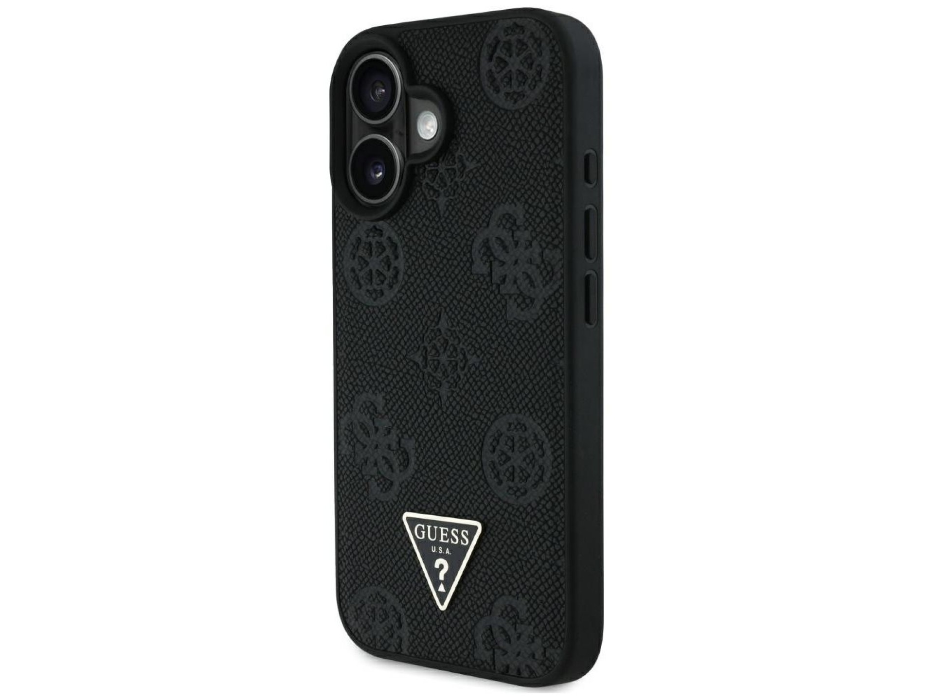 Guess Grained Hot Stamp Peony Triangle Logo MagSafe Case for iPhone 16 - Black