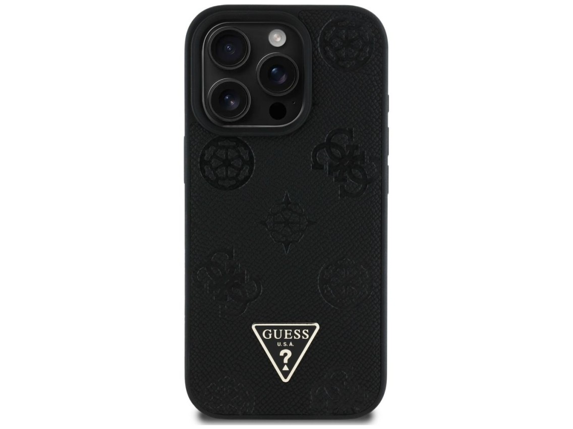 Guess Grained Hot Stamp Peony Triangle Logo MagSafe Case for iPhone 16 Pro - Black