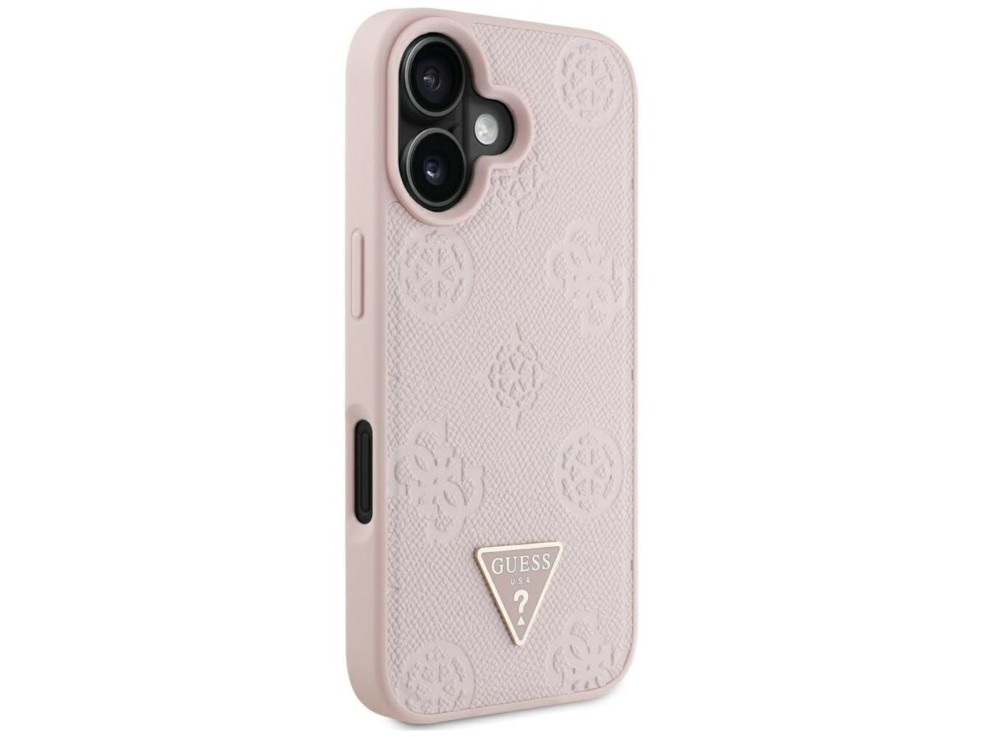 Capa MagSafe para iPhone 16 com estampa texturizada de peônias e triângulos - Rosa
