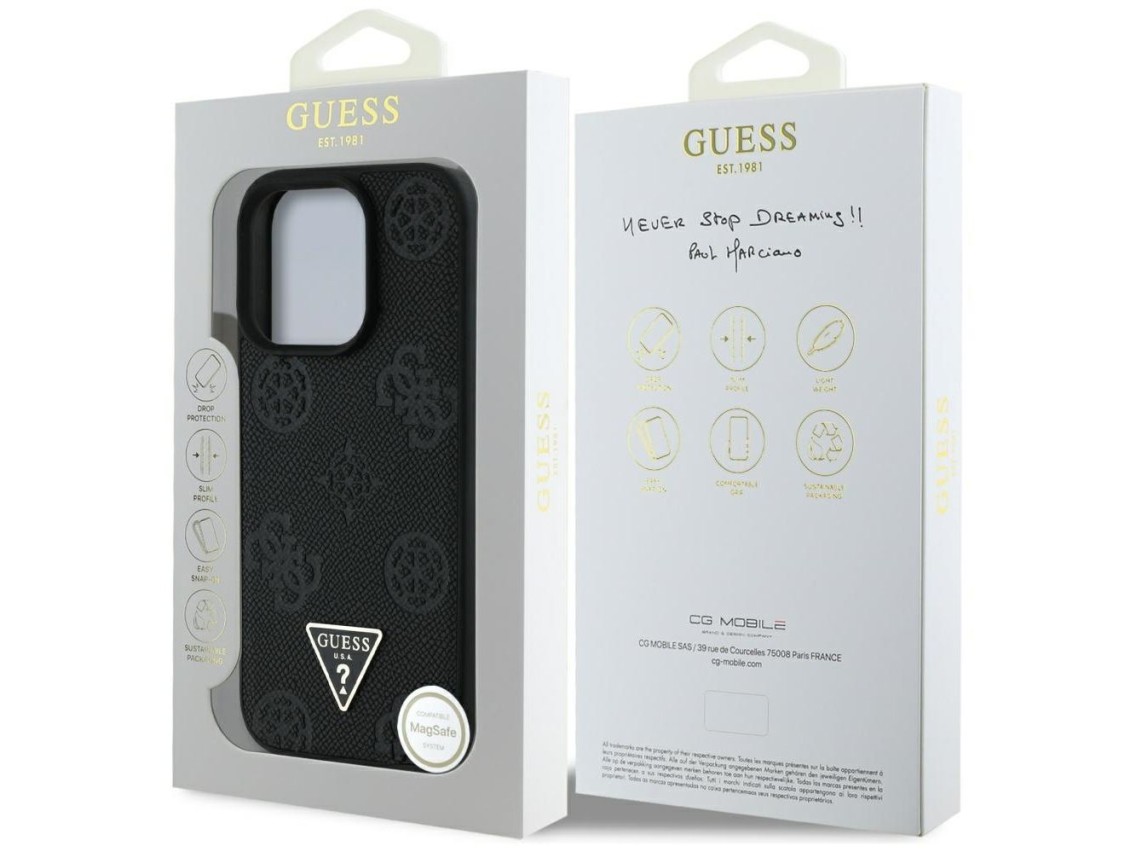 Guess Grained Hot Stamp Peony Triangle Logo MagSafe Case for iPhone 16 Pro - Black