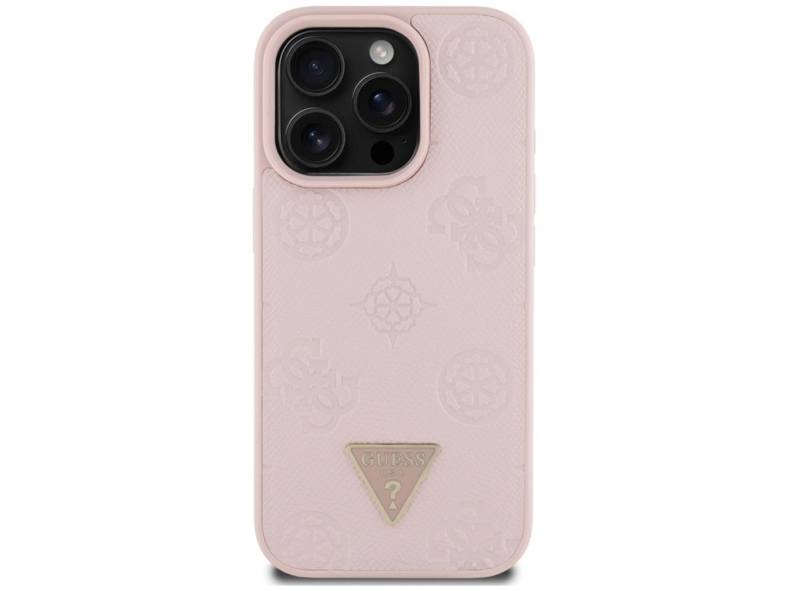 Funda Guess MagSafe para iPhone 16 Pro con logo de peonía y estampado en caliente - Rosa