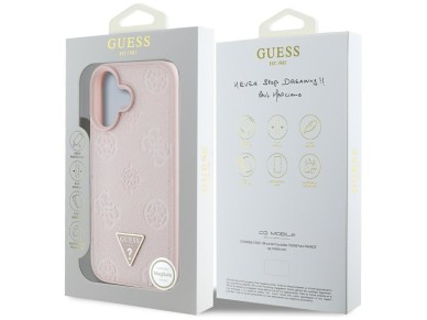 Guess Grained Hot Stamp Peony Triangle Logo MagSafe iPhone 16 Case - Pink Guess Grained Hot Stamp Peony Triangle Logo MagSafe iPhone 16 Case - Pink