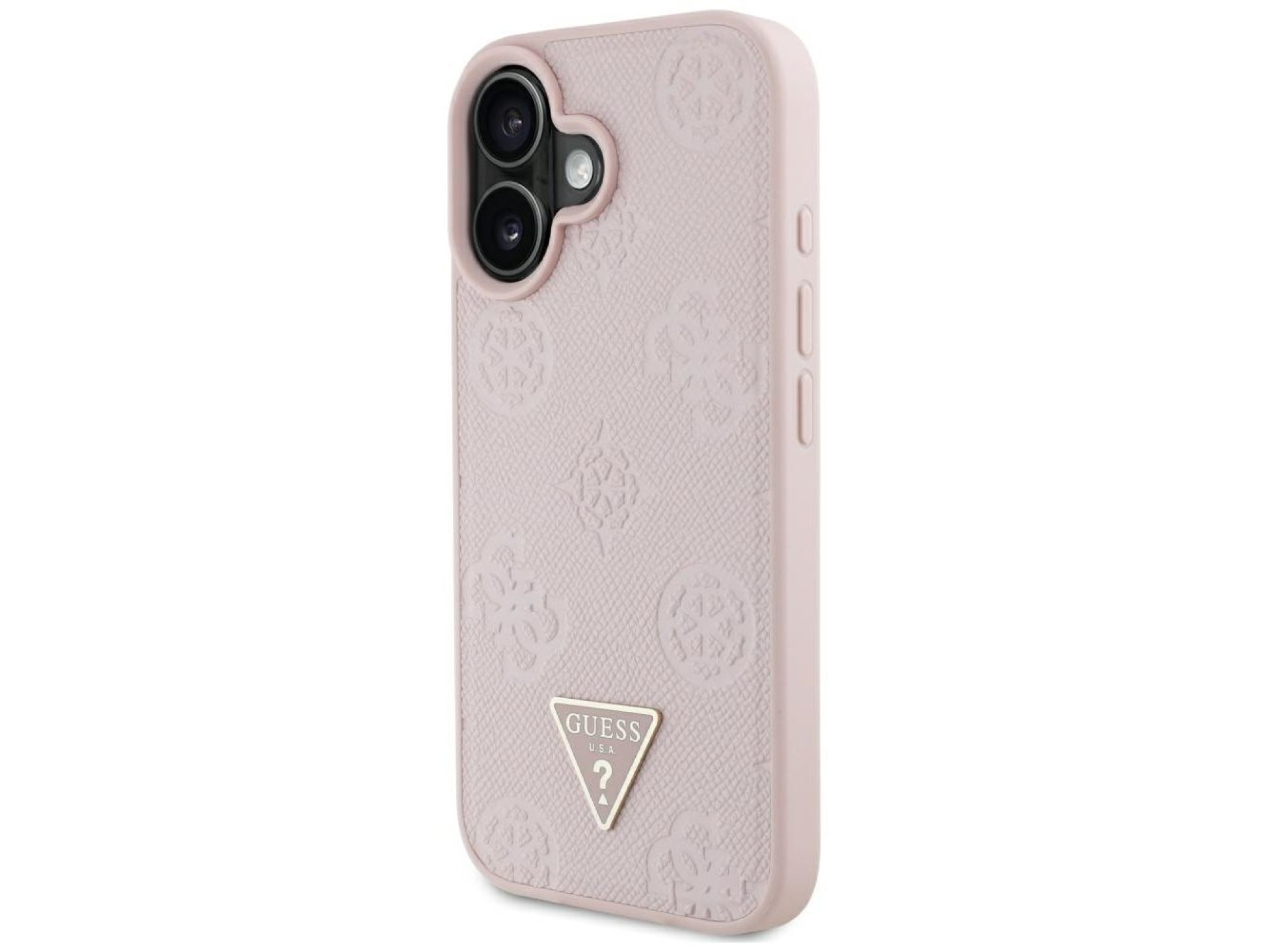 Capa MagSafe para iPhone 16 com estampa texturizada de peônias e triângulos - Rosa