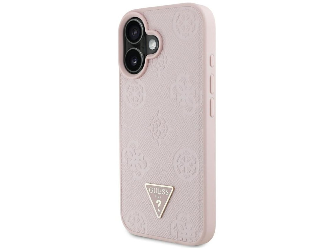 Capa MagSafe para iPhone 16 com estampa texturizada de peônias e triângulos - Rosa